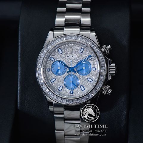 Đồng Hồ Rolex Cosmograph Daytona 116576TBR Rep 1:1 Cao Cấp Vỏ Bạc Niềng Bezel Đính Đá Mặt Số Đính Đá Dây Kim Loại