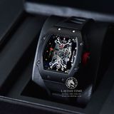 Đồng Hồ Richard Mille RM 027-01Tourbillon Rafael Nadal Rep 1:1 Cao Cấp Vỏ Thép Đen  Mặt Skeleton Lộ Cơ Dây Cao Su