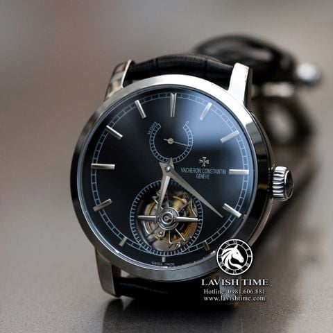 Đồng Hồ Vacheron Constantin Patrimony Traditionnelle 14-Day Tourbillon Rep 1:1 Chế Tác Vỏ Bạc Mặt Đen Dây Da