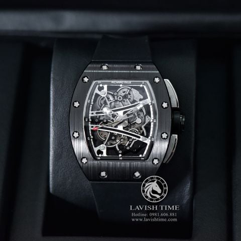 Đồng Hồ Richard Mille RM 61-01 Yohan Blake Rep 1:1 Cao Cấp Vỏ Carbon Đen Mặt Skeleton Lộ Cơ Dây Cao Su