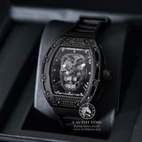 Đồng Hồ Richard Mille RM 052 Tourbillon Skull Rep 1:1 Cao Cấp Vỏ Đen Đính Đá Mặt Đầu Lâu Dây Cao Su