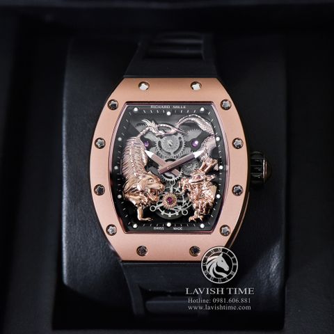 Đồng Hồ Richard Mille RM 51-01 Tourbillon Tiger And Dragon - Michelle Yeoh Rep 1:1 Cao Cấp Vỏ Vàng Hồng Mặt Skeleton Dây Cao Su