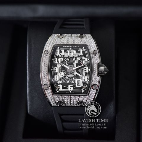 Đồng Hồ Richard Mille RM 67-01 Diamonds Automatic Winding Extra Flat Rep 1:1 Cao Cấp Vỏ Bạc Đính Đá Mặt Skeleton Lộ Cơ Dây Cao Su