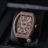 Đồng Hồ Franck Muller Vanguard Yachting V45 Rep 1:1 Chế Tác Vỏ Vàng Hồng Đính Đá Mặt Vàng Hồng Đính Đá Dây Da