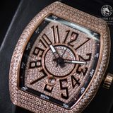 Đồng Hồ Franck Muller Vanguard Yachting V45 Rep 1:1 Chế Tác Vỏ Vàng Hồng Đính Đá Mặt Vàng Hồng Đính Đá Dây Da