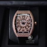 Đồng Hồ Franck Muller Vanguard Yachting V45 Rep 1:1 Chế Tác Vỏ Vàng Hồng Đính Đá Mặt Vàng Hồng Đính Đá Dây Da