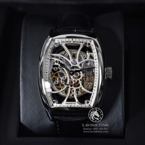 Đồng Hồ Franck Muller Cintrée Curvex Skeleton 8880 B S6 SQT D Rep 1:1 Chế Tác Vỏ Bạc Mặt Skeleton Lộ Cơ Dây Da