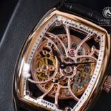 Đồng Hồ Franck Muller Cintrée Curvex 8880 B S6 SQT Rep 1:1 Chế Tác Vỏ Vàng Hồng Mặt Skeleton Lộ Cơ Dây Da