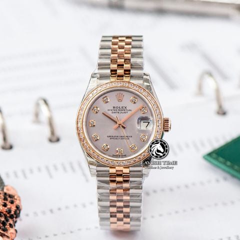 Đồng Hồ Rolex Datejust 31mm m278381rbr-0016 Rep 1:1 Chế Tác Mặt Bạc Niềng Đá Dây Demi Vàng Hồng Jubilee 5 mắt