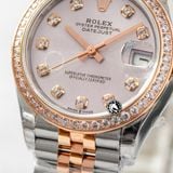 Đồng Hồ Rolex Datejust 31mm m278381rbr-0016 Rep 1:1 Chế Tác Mặt Bạc Niềng Đá Dây Demi Vàng Hồng Jubilee 5 mắt