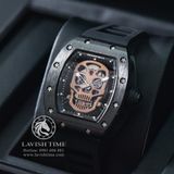 Đồng Hồ Richard Mille RM 052 Tourbillon Skull Rep 1:1 Cao Cấp Vỏ Ceramic Đen Mặt Đầu Lâu Dây Cao Su