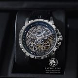 Đồng Hồ Roger Dubuis Excalibur Double Tourbillon Rep 1:1 Chế Tác Vỏ Bạc Mặt Skeleton Lộ Cơ Dây Da