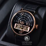 Đồng Hồ Xeric Halograph Automatic Rep 1:1 Chế Tác Vỏ Vàng Hồng Mặt Đen Dây Da