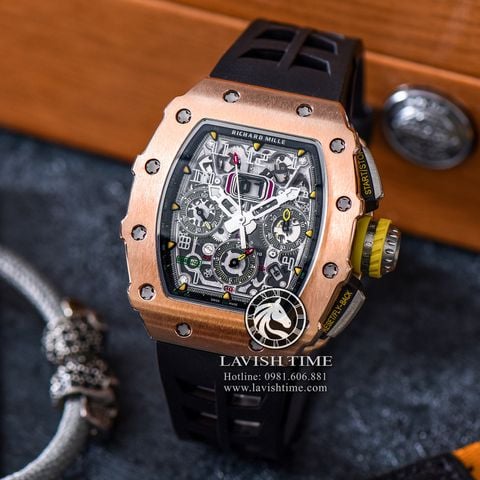 Đồng Hồ Richard Mille RM 11-03 Automatic Winding Flyback Chronograph Rep 1:1 Chế Tác Cao Cấp Vỏ Vàng Hồng Mặt Skeleton Lộ Cơ Dây Cao Su