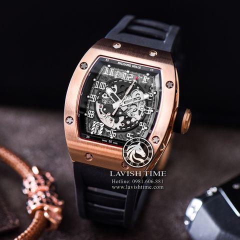 Đồng Hồ Richard Mille RM 010 Rep 1:1 Chế Tác Vỏ Vàng Hồng Mặt Skeleton Lộ Cơ Dây Cao Su