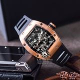 Đồng Hồ Richard Mille RM 010 Rep 1:1 Chế Tác Vỏ Vàng Hồng Mặt Skeleton Lộ Cơ Dây Cao Su