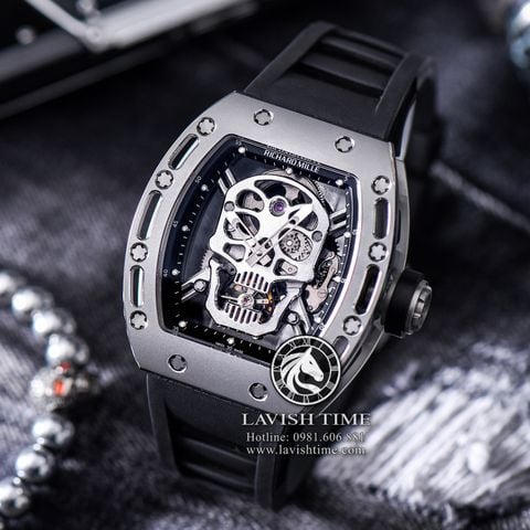 Đồng Hồ Richard Mille RM 052 Tourbillon Skull Rep 1:1 Chế Tác Vỏ Bạc Mặt Đầu Lâu Dây Cao Su