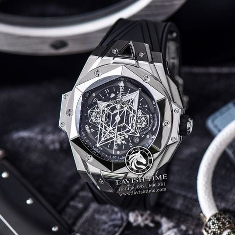 Đồng Hồ Hublot Big Bang Sang Bleu II 45mm Rep 1:1 Chế Tác Vỏ Bạc Mặt Đen Dây Cao Su 418.NX.1107.RX.MXM19