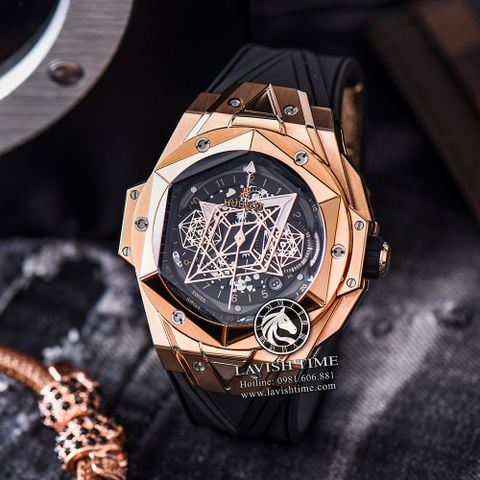 Đồng Hồ Hublot Big Bang Sang Bleu II 45mm Rep 1:1 Chế Tác Vỏ Vàng Hồng Mặt Đen Dây Cao Su 418.OX.1108.RX.MXM19