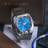 Đồng Hồ Bvlgari Octo Roma 102856 Rep 1:1 Chế Tác Vỏ Bạc Mặt Xanh Dương Dây Kim Loại