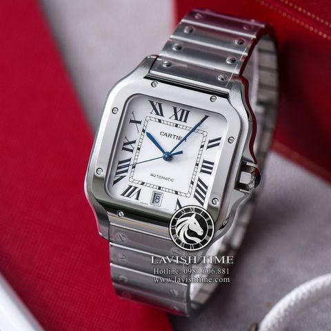 Đồng Hồ Cartier Santos De Cartier 40mm WSSA0018 Rep 1:1 Chế Tác Vỏ Bạc Mặt Trắng Dây Kim Loại