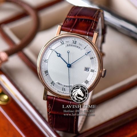 Đồng Hồ Breguet Classique 5177BR/15/9V6 Rep 1:1 Chế Tác Vỏ Vàng Hồng Mặt Trắng Dây Da Nâu