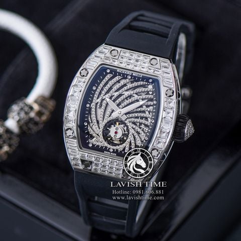 Đồng Hồ Richard Mille RM 51-02 Tourbillon Diamond Twister Rep 1:1 Cao Cấp Vỏ Bạc Đính Đá Baguette Mặt Đính Đá Dây Cao Su