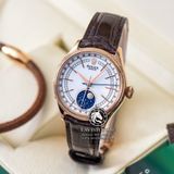 Đồng Hồ Rolex Cellini Moonphase 39mm 50535-0002 Rep 1:1 Chế Tác Vỏ Vàng Hồng Mặt Trắng Cọc Số Vạch Dây Da