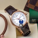 Đồng Hồ Rolex Cellini Moonphase 39mm 50535-0002 Rep 1:1 Chế Tác Vỏ Vàng Hồng Mặt Trắng Cọc Số Vạch Dây Da