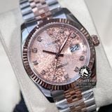 Đồng Hồ Rolex Datejust 36mm 116231-0058 Rep 1:1 Chế Tác Vỏ Demi Vàng Hồng Mặt Vi Tính Hồng Cọc Số Đính Đá Dây Kim Loại Jubilee