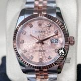 Đồng Hồ Rolex Datejust 36mm 116231-0058 Rep 1:1 Chế Tác Vỏ Demi Vàng Hồng Mặt Vi Tính Hồng Cọc Số Đính Đá Dây Kim Loại Jubilee