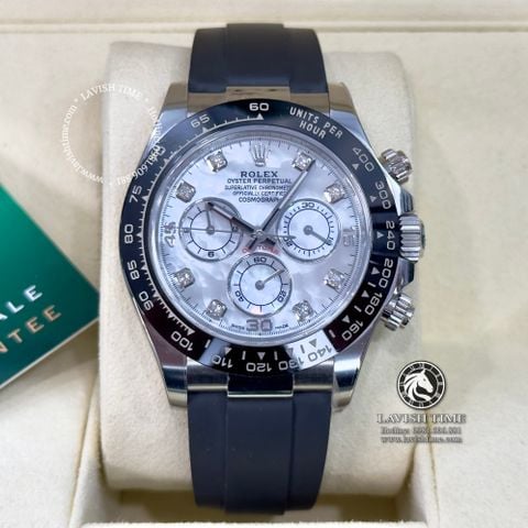 Đồng Hồ Rolex Cosmograph Daytona 116519LN-0026 Rep 1:1 Chế Tác Vỏ Bạc Mặt Số Xà Cừ Vân Mây Trắng Tự Nhiên Cọc Số Độ Kim Cương Thiên Nhiên