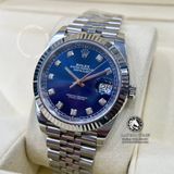 Đồng Hồ Rolex Datejust 41mm 126334-0016 Rep 1:1 Chế Tác Vỏ Bạc Mặt Xanh Dương Cọc Số Độ Kim Cương Thiên Nhiên Chân Vàng 18K Dây Kim Loại Jubilee