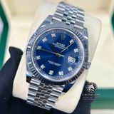 Đồng Hồ Rolex Datejust 41mm 126334-0016 Rep 1:1 Chế Tác Vỏ Bạc Mặt Xanh Dương Cọc Số Độ Kim Cương Thiên Nhiên Chân Vàng 18K Dây Kim Loại Jubilee