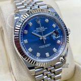 Đồng Hồ Rolex Datejust 41mm 126334-0016 Rep 1:1 Chế Tác Vỏ Bạc Mặt Xanh Dương Cọc Số Độ Kim Cương Thiên Nhiên Chân Vàng 18K Dây Kim Loại Jubilee