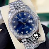 Đồng Hồ Rolex Datejust 41mm 126334-0016 Rep 1:1 Chế Tác Vỏ Bạc Niềng Bezel Và Cọc Số Độ Kim Cương Thiên Nhiên Mặt Xanh  Dây Kim Loại Jubilee