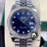 Đồng Hồ Rolex Datejust 41mm 126334-0016 Rep 1:1 Chế Tác Vỏ Bạc Niềng Bezel Và Cọc Số Độ Kim Cương Thiên Nhiên Mặt Xanh  Dây Kim Loại Jubilee