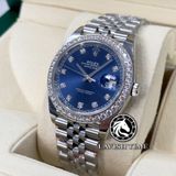 Đồng Hồ Rolex Datejust 41mm 126334-0016 Rep 1:1 Chế Tác Vỏ Bạc Niềng Bezel Và Cọc Số Độ Kim Cương Thiên Nhiên Mặt Xanh  Dây Kim Loại Jubilee