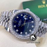Đồng Hồ Rolex Datejust 41mm 126334-0016 Rep 1:1 Chế Tác Vỏ Bạc Niềng Bezel Và Cọc Số Độ Kim Cương Thiên Nhiên Mặt Xanh  Dây Kim Loại Jubilee