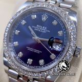 Đồng Hồ Rolex Datejust 41mm 126334-0016 Rep 1:1 Chế Tác Vỏ Bạc Niềng Bezel Và Cọc Số Độ Kim Cương Thiên Nhiên Mặt Xanh  Dây Kim Loại Jubilee