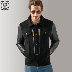 Áo Khoác Jean Nam Cotton Mix Da Cừu Trucker X2 Zip Am25-08