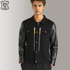 Áo Khoác Jean Nam Cotton Mix Da Cừu Trucker X2 Zip Am25-08