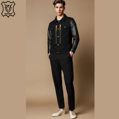 Áo Khoác Jean Nam Cotton Mix Da Cừu Trucker X2 Zip Am25-08