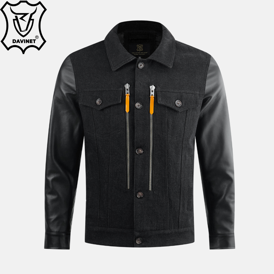 Áo Khoác Jean Nam Cotton Mix Da Cừu Trucker X2 Zip Am25-08