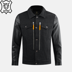 Áo Khoác Jean Nam Cotton Mix Da Cừu Trucker X2 Zip Am25-08