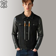 Áo Khoác Jean Nam Cotton Mix Da Cừu Trucker X2 Zip Am25-08