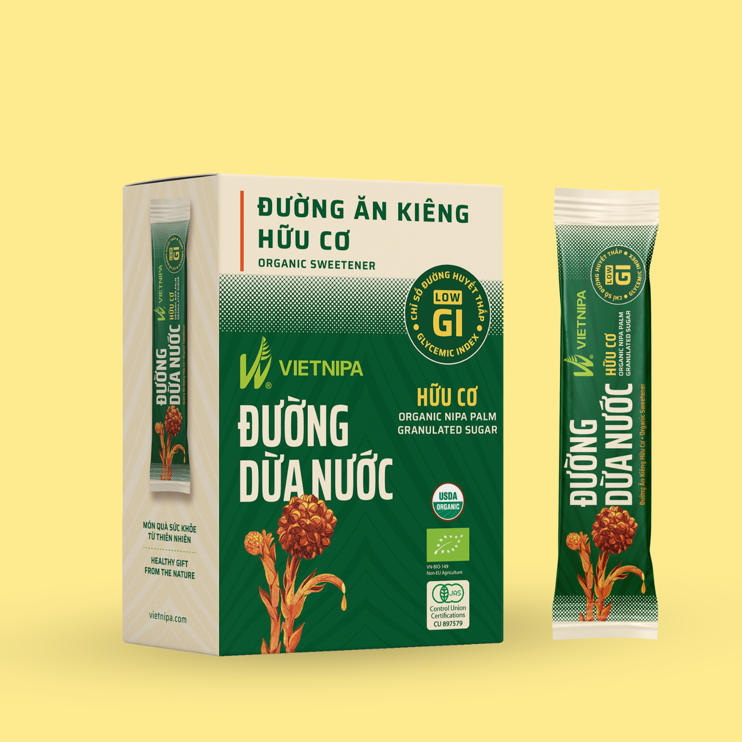  Đường Dừa Nước Hữu Cơ VIETNIPA - Hộp 10 gói 