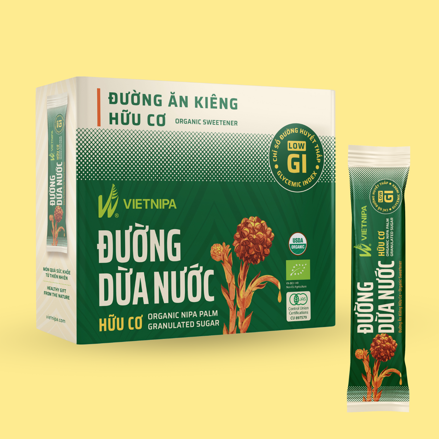  Đường Dừa Nước Hữu Cơ VIETNIPA - Hộp 30 gói 