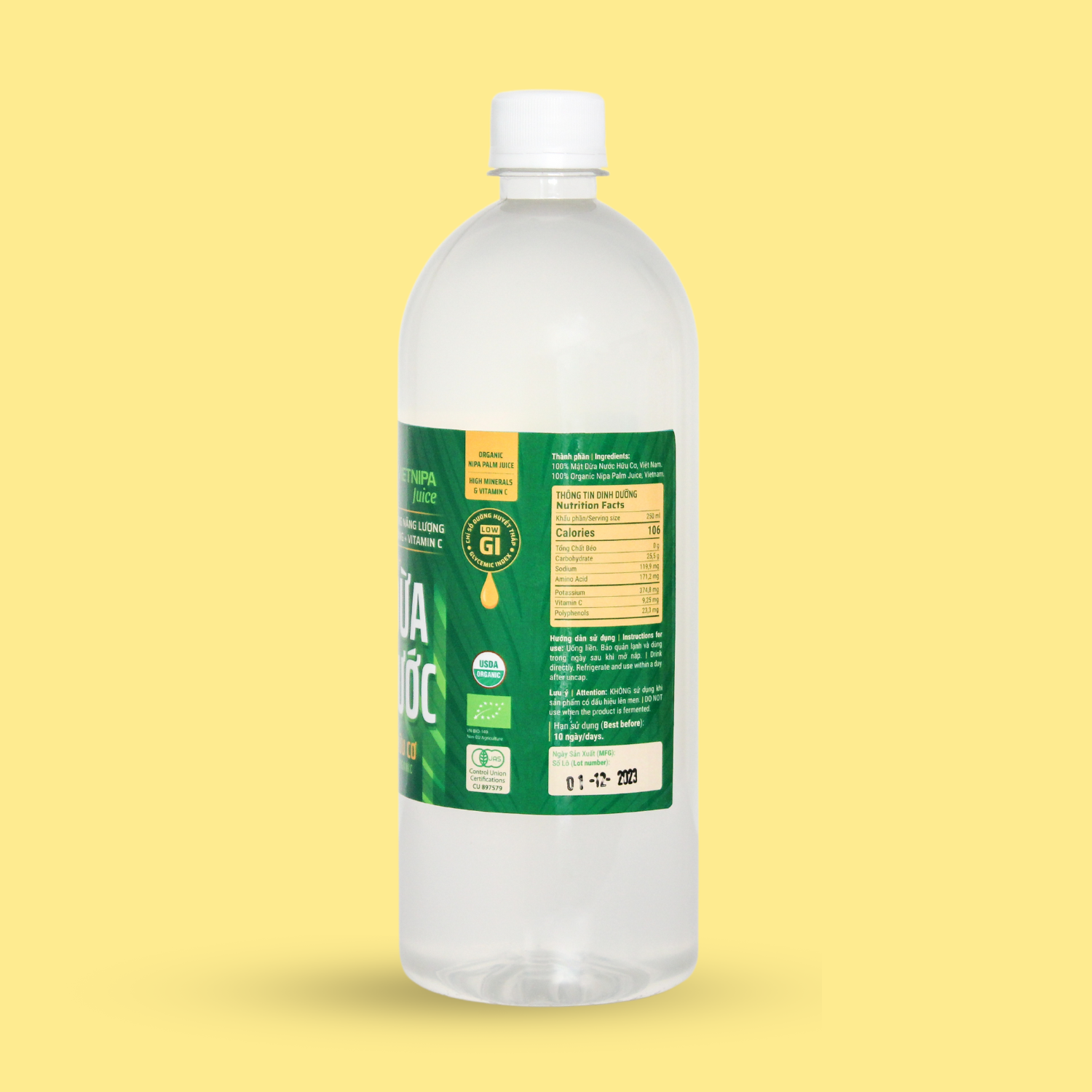  Mật Dừa Nước Hữu Cơ VIETNIPA Juice - Chai 1L 