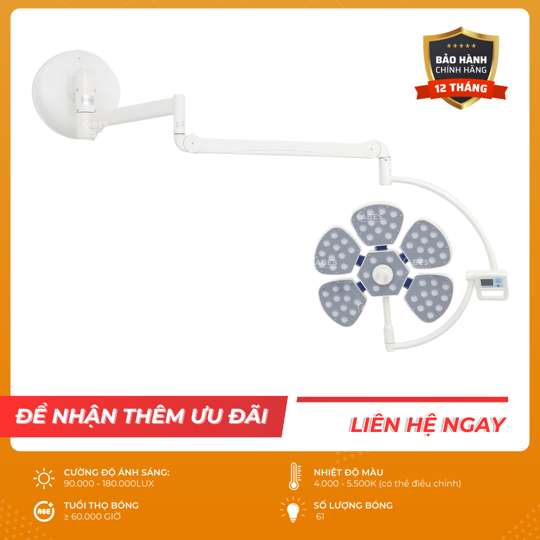  Đèn phẫu thuật Full Led bóng đơn Petal 5 treo tường Hi-MEC 